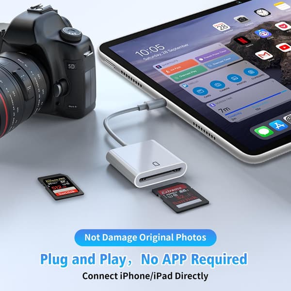 Ny SD-kortleser Kompatibel med iPhone/iPad-adapter, Kamerakortleseradapter, Pointer SD-kortadapter Konverterer iPhone Plug and Play Single port