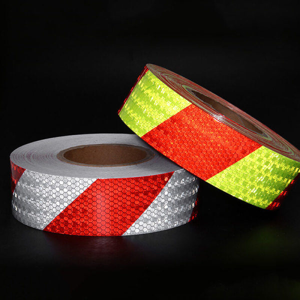 Reflexband med reflekterande bikakelogga, 300*5 cm röd och vit