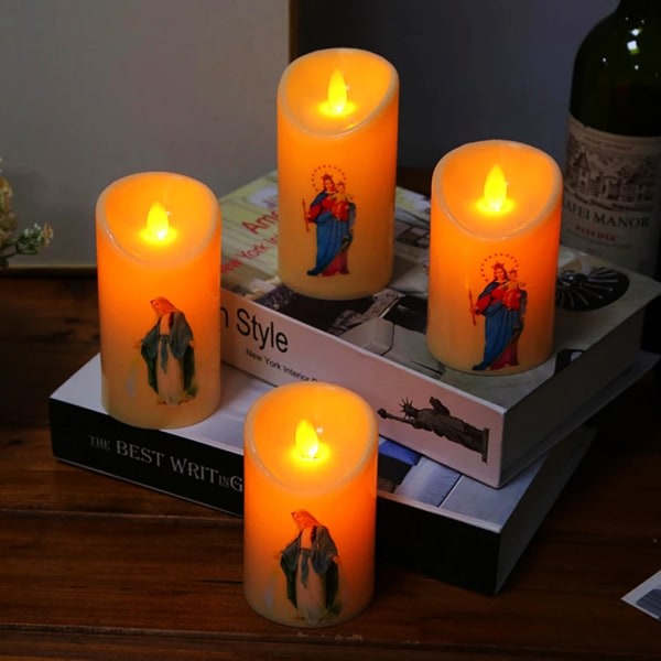 Jesus Christ Candle Light Led Tealight Romantic Pillar Candle Battery Operated For Christian Church Holy Decor null - 1