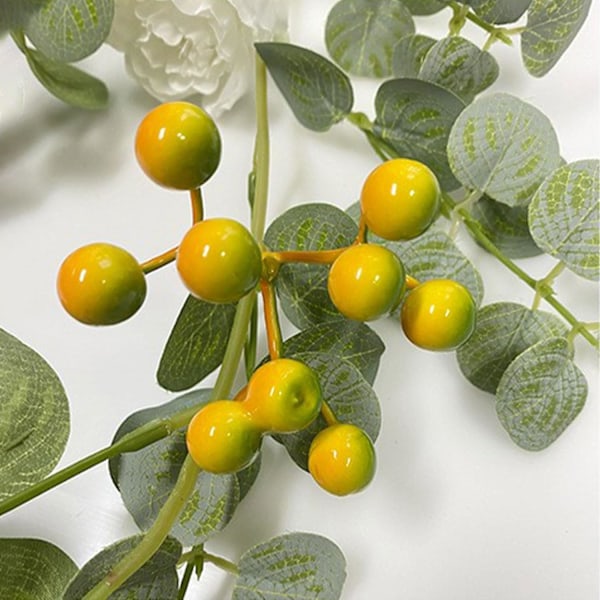 69 tum Konstgjord Eucalyptus Girlang, Gröna Rankor med Pionblommor (2 st, Vit) 2 pcs White