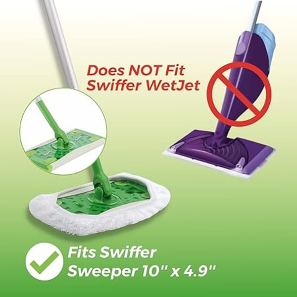 8-pack bomullsmopp, återanvändbar för Swiffer Sweeper mopp, uppgraderad - Vit White