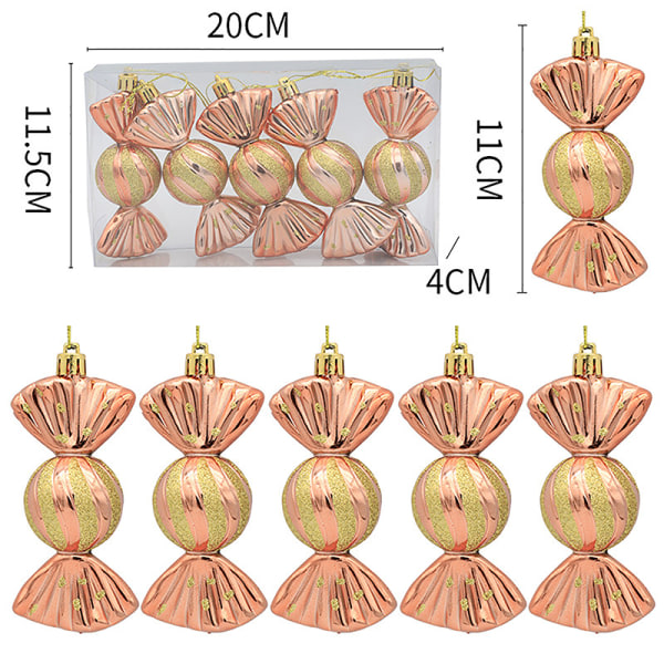 5 stk. julegodisophæng Rød slikkepind juletræ H Rose Gold one size Rose Gold one size