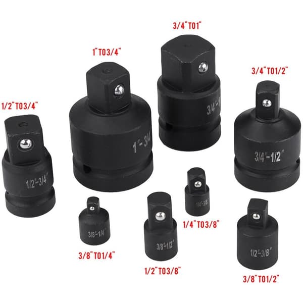 Slagpiper Socket Converter Adapter Reduseringsadapter Sett 1/4\" 3/8\" 1/2\" 3/4\" 1\", 8 stk