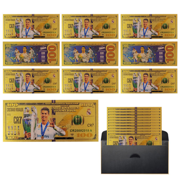 Ronaldo stjernefodbold mindebanksseddel europæisk cup perifer sand super liga souvenir perifer 10pcs and envelope 4