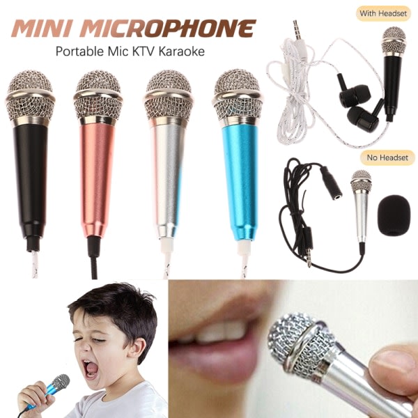 3,5 mm Karaoke Mic-hovedtelefoner Mini stereo-hovedtelefoner In-Ear Headset Sølv med Headset Silver with Headset