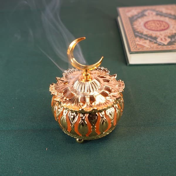 Ramadan Kegle Røgelsebrænder med Måneformet Låg Arabisk Hul Metalbakke Eid Mubarak Teelys Røgelsebrænder Dec. null - B