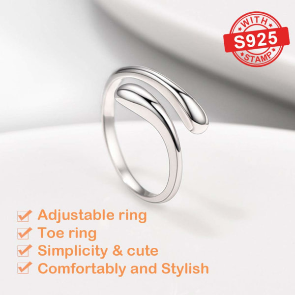 Dame S925 Solid Sterling Sølv Ring, elegant stilfuldt design