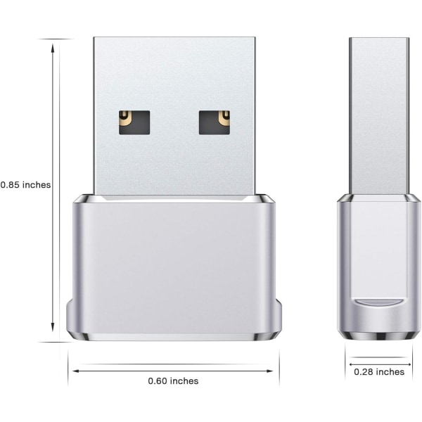 USB til USB C-adapter 3-pak, type C hun til han opladerkabelkonverter til Apple Watch 8 7, MacBook, iPhone 12 13 14 15 Max Pro（Sølv） Silver