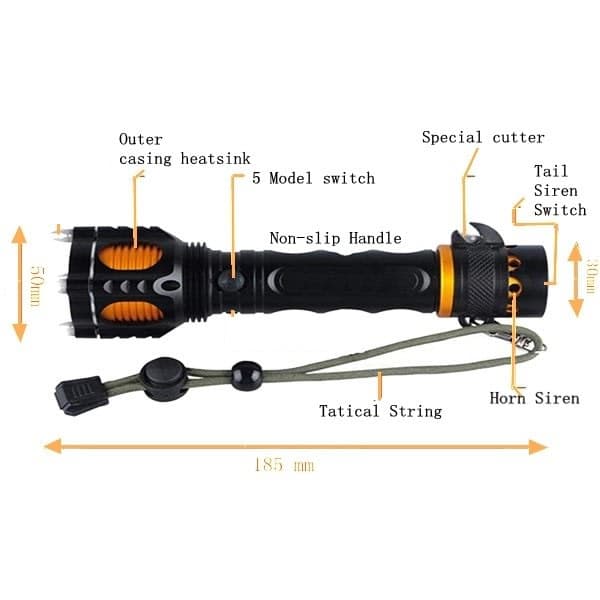 Taktinen LED-taskulamppu XM-L T6 Musta