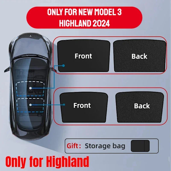 Auringonsuojat Teslan Model 3 Auringonkatolle Highland 2024 Model Y 2021-23 Jääkangas Solki Auringon Varjo Lasin Etu Taka Kattoluukku Tarvike Black Model 3 Highland