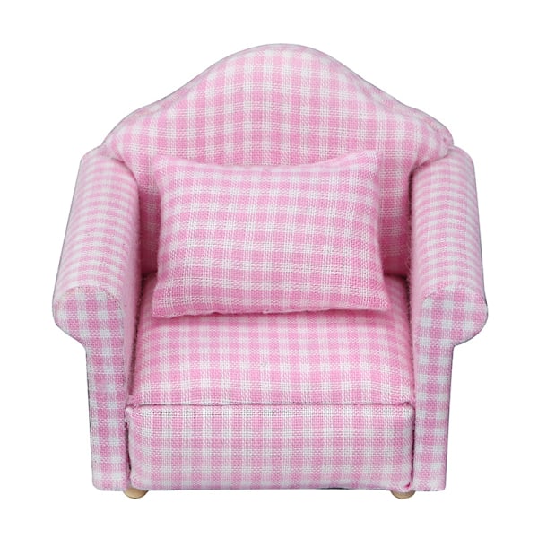 Lantlig stil fåtölj mini soffa dockhus miniatyr soffa och set trä simulering möbler flickors favoritgåva Pink check