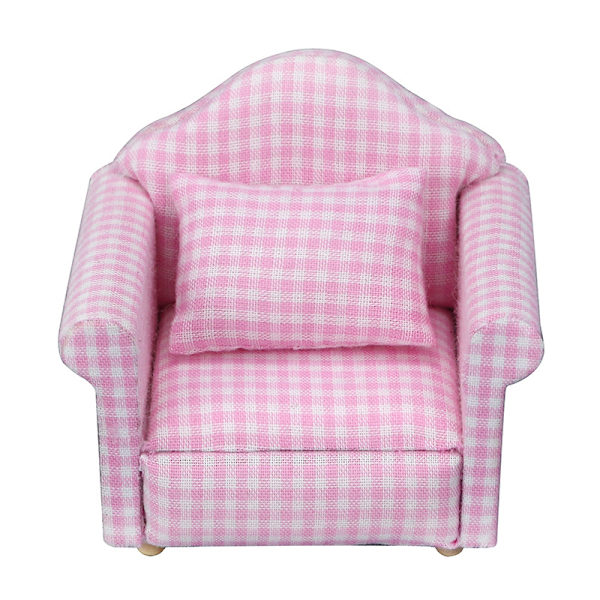 Maalaistyylinen nojatuoli Mini-sohva Nukkekoti Miniatyyrisohva ja setti Puinen simulointihuonekalut Tyttöjen suosikkilahja Pink check