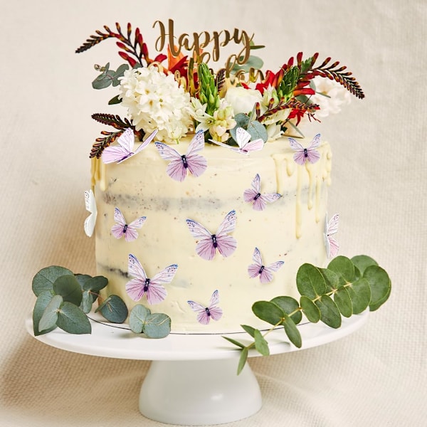 72 st ätbara fjärilskaktoppar, lila fjärilskaktoppar, fjärilscupcake-bröllopstoppar, klibbigt papper, födelsedagsdekoration flicka Purple butterfly