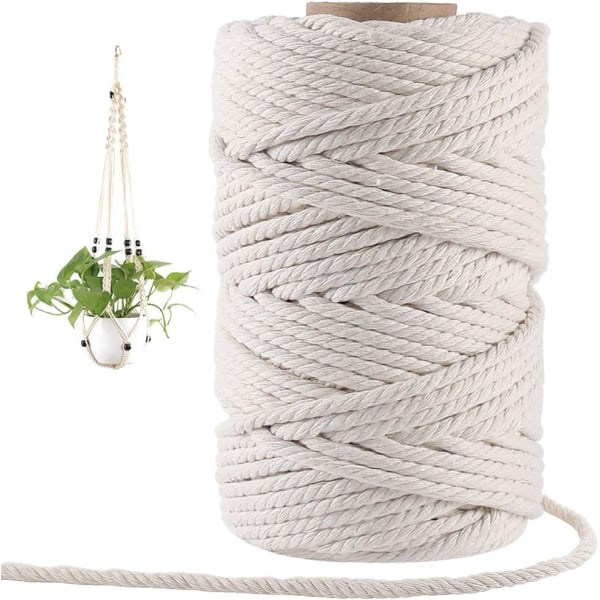 CDQ 6mm Makramé-snöre, 50 meter tjock bomullsmakramé-rep (Beige)