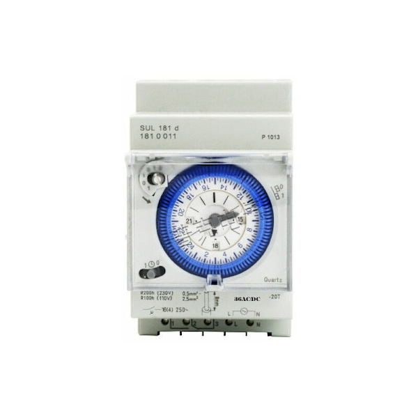 Analog timer med synkronmotor og dagligt program, timer, 12VAC/DC