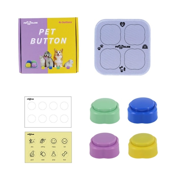 4-pack inspelningsbara knappar för hundar - Talande hundknappar - Lär din hund att prata - Hundträningsknappar för kommunikation