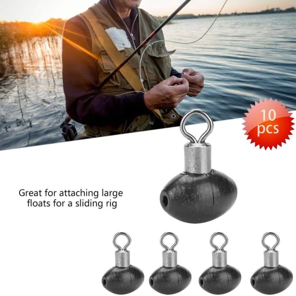 CDQ Set med 10 Fishing Swivel Zip Slider Bead Pulley Line Rig Fiskeredskap i svart