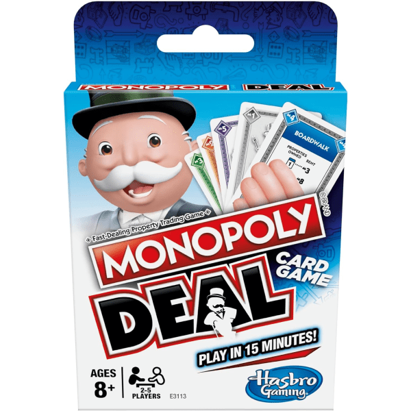 Blå Monopoly Deal Hurtigt Kortspil til Familier, Børn fra 8 år og Op og 2-5 Spillere