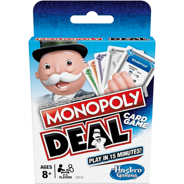 Blue Monopoly Deal Snabbspelande kortspel for familier, barn frå 8 år og oppåt og 2-5 spelare