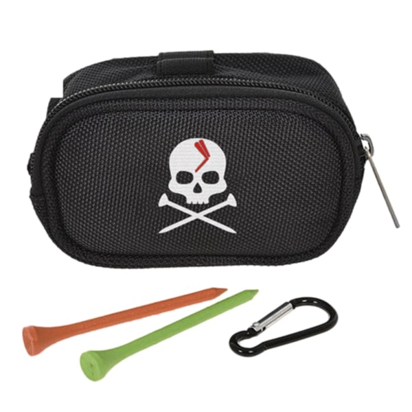 Minigolfbollsväska med 2 T-paita-hållare Förvaring 3 bollaria Portable Skull Golf Midjepaket Dragkedja med karbinhake Black