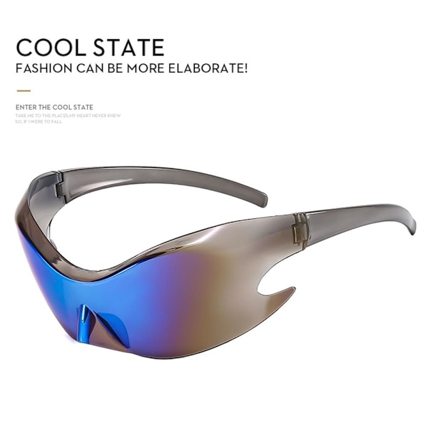 Y2K Sports Punk Solbriller Retro Steampunk Shades UV400 Briller Mirrored Red