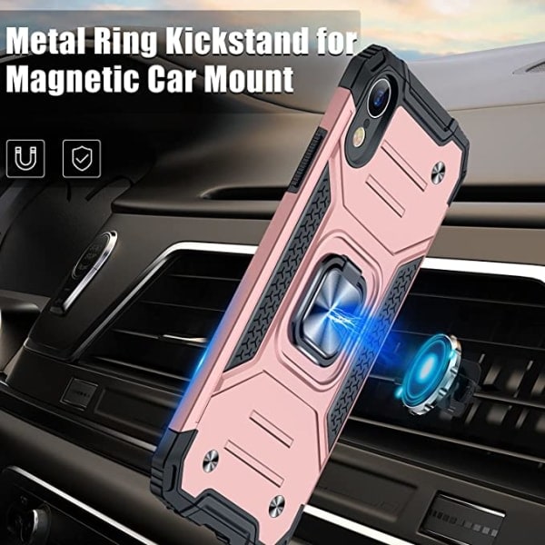 Ultratunt mjukt stötdämpande skydd för iPhone XR, robust skydd och ringstöd (Rosa)