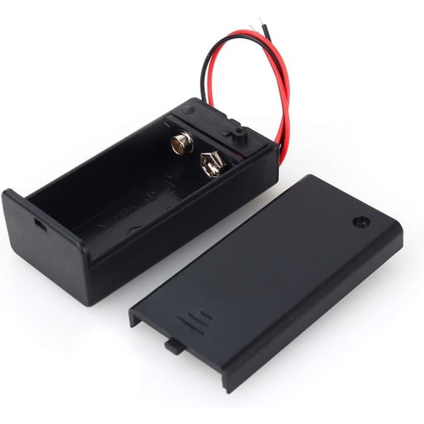 9V batteriholder, 9V volt batteriholder Box DC kasse med ledningskontakt, 9V PP3 kasse til elektroniske applikationer og små hobbyprojekter