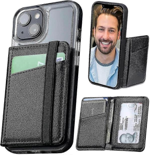 Mobile Phone Wallet Stick On Phone Case Black