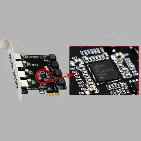 Professionell PCI-E till USB 3.0 PCI för Express Expansion Card för stationära datorer för Windows XP/Vista/7/8/8.1/10 (4 portar)