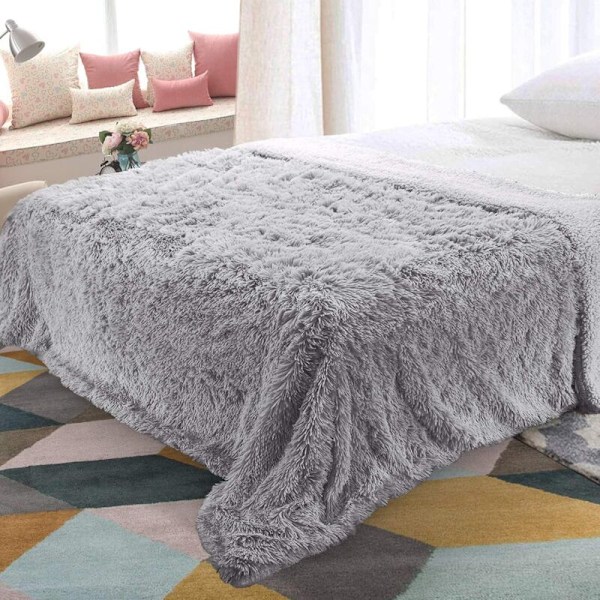 160 x 200 cm Superblød Varm Plys Plaid Dobbeltsidet Fleece Tæppe (Grå)