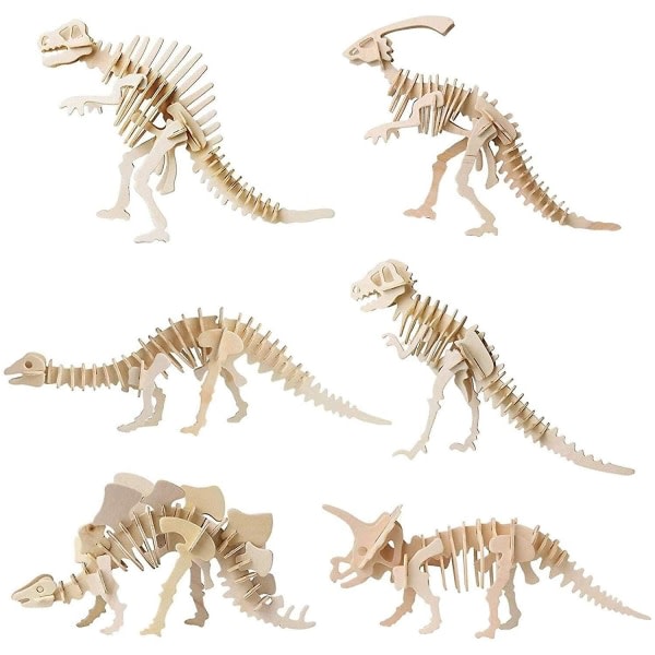 Dinosauriepussel Trä Med Gör-det-själv-modeller Set Brain Teaser Toy 6st