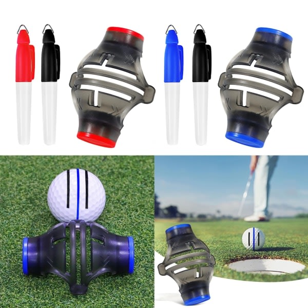 Golfboldlinjemarkør tegneværktøj og markeringstuscher Sæt Skabelonjustering Putting Markering Liner 360-graders rotationsværktøj Royal Blue