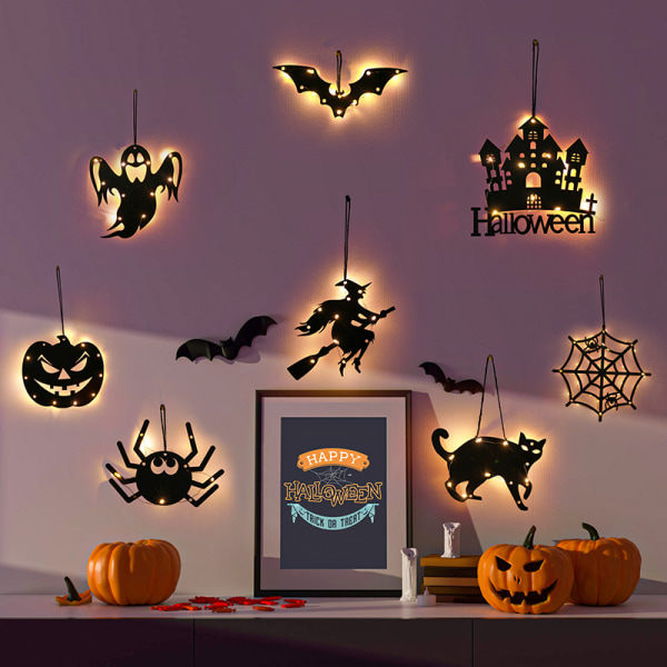 Hjemmedekorasjon for Halloween LED Lys Pumpe Flaggermus Skjelett A3