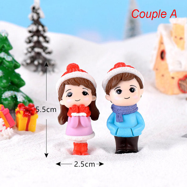 Vinterpar DIY Mini Miniatyrfigur Snögubbe Mikro Landskap Multicolor Par A Multicolor Couple A