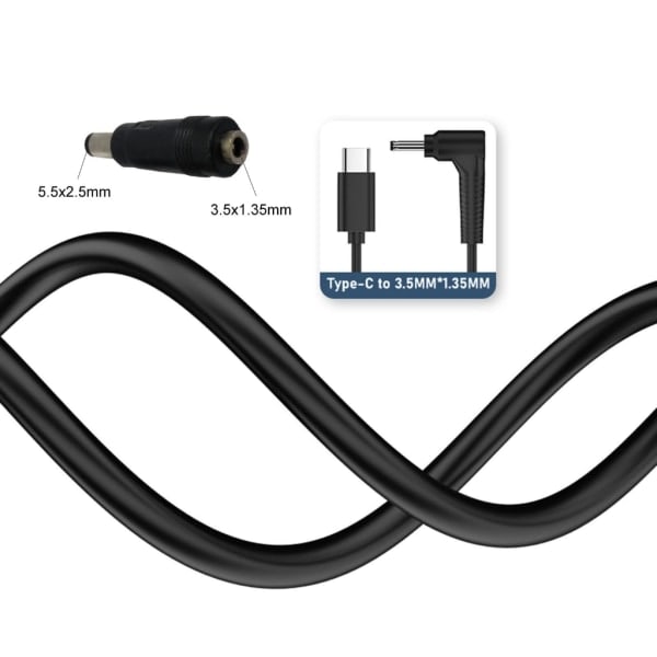 Portabel typ C till DC3.5x1.35mm omvandlarkabel, USB C till hane DC5.5x2.5mm strömförsörjning för routrar högtalare 20V