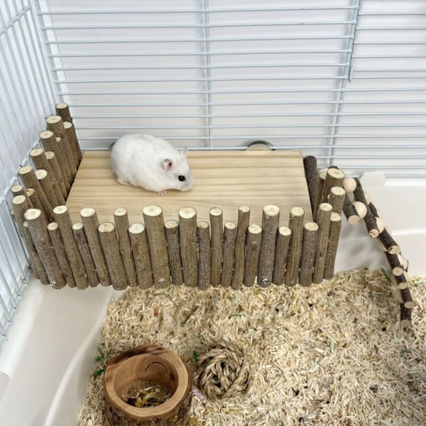 Hamsterspårplattform i Naturligt Trä Aktivitetslekplats Bur Dekoration A