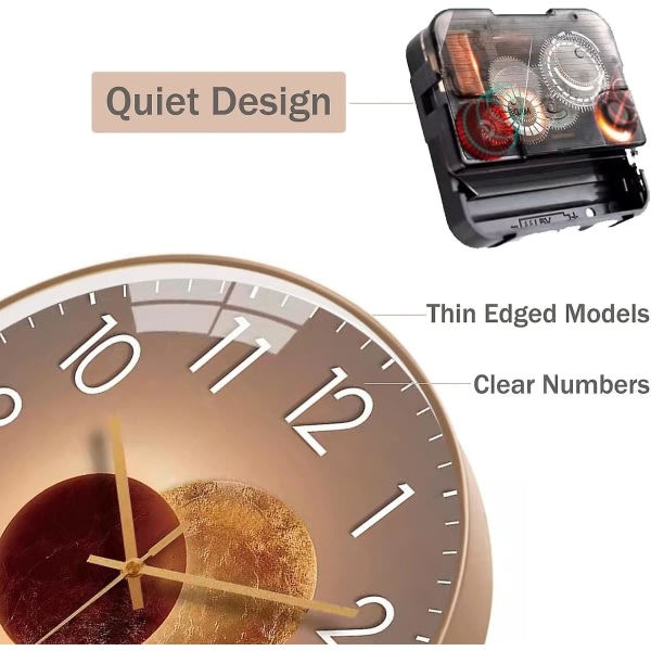 Modern 30cm Quartz Silent Wall Clock: Guld, Ingen tickande - Kök, Vardagsrum