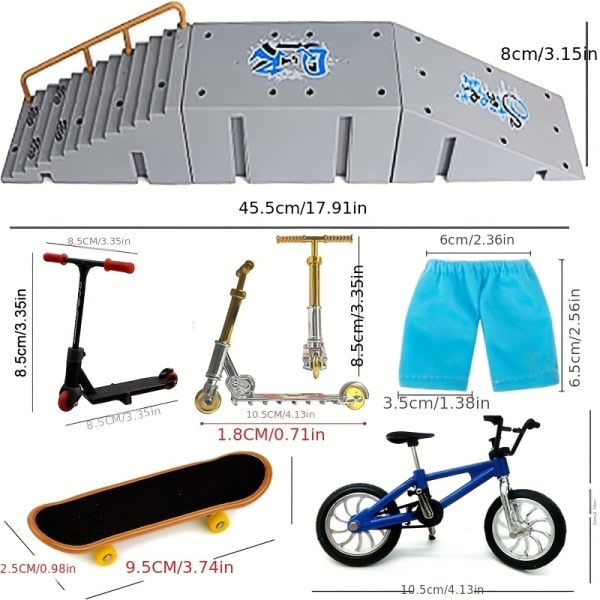 9-delt Skate Park Kit Fingerboard, Mini Fingerboard og ramper