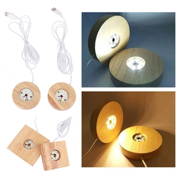8 cm trä LED-ljus Display Sockel Nattlampa fot av trä LED Li WT2