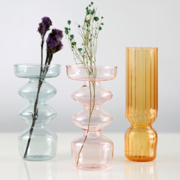 Glasblommaflaska Färg Transparent Enkla Skrivbordsdekorationer Vardagsrum Hydroponiskt Arrangemang Dekoration Hantverk Blå