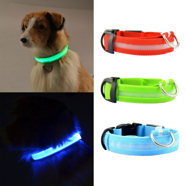 Justerbart LED-halsband för hund Bekväm att bära för promenader och löpning på natten Lätt att använda säkerhetsljushalsband Röd S
