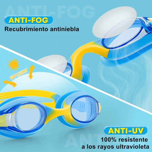 Svømmebriller for barn, 2-pakning svømmebriller med neseklemmer og ørepropper, ingen lekkasje, anti-tåke, anti-blending, enkel å montere og komfortabel