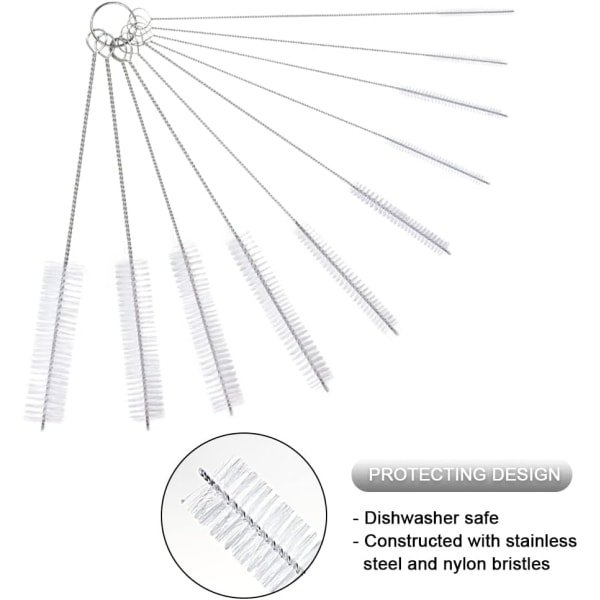 Flaskrengöringsborstar, 10 st Tubborste Nylon Set för flaskglasögon Halmrengöring