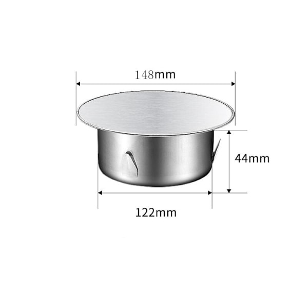 Røgrørsdæksel 120-130mm, Skorstenshætte i rustfrit stål 148mm x 45mm, Sølv