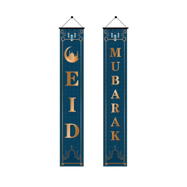 2-pack Eid Mubarak Veranda Banner för Ramadan Kareem Moské Framdörr Gardin Flagga Hängande Skylt Islamisk Muslimsk Fest Dekoration - 2
