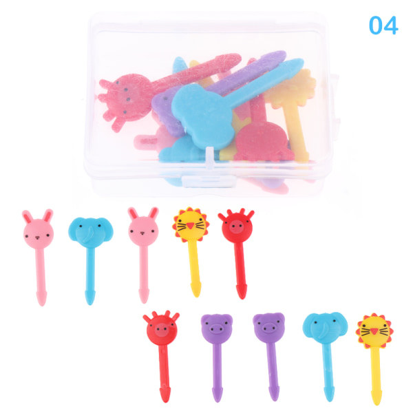 8/10 stk/æske Børn Tegneserie frugtgaffel Dyrefrugt tandstikker 4 onesize 4 onesize