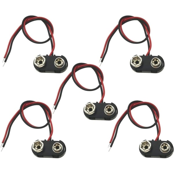 5-pack 9V batterisnäppkontakt 9 volt batteriklämmor Kontaktspänne Plasthus, T-typ