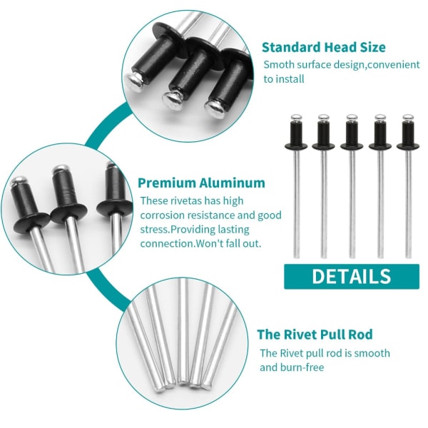120x Blindnitter Aluminium M2.4-M4 Dome-Head Pop-nitter Assorteret Sæt Nit-Kit Nageldrag Til Møbler Sortiment-Kit