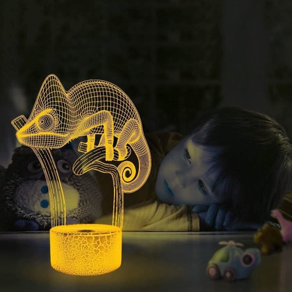 WJ 3D Kameleon Fjernbetjening 16 Farve Natlys Illusion Akryl LED Bordlampe Børn Soveværelse Skrivebord Indretning Fødselsdag Julegave Legetøj