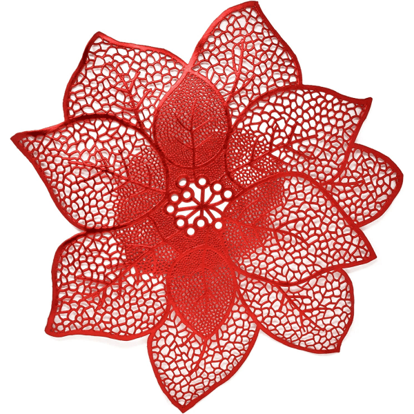 Poinsettia-brikker, sett med 4, røde, 17,5\" diameter